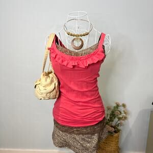 The cutest vintage y2k red/pink tight ruffle tank top